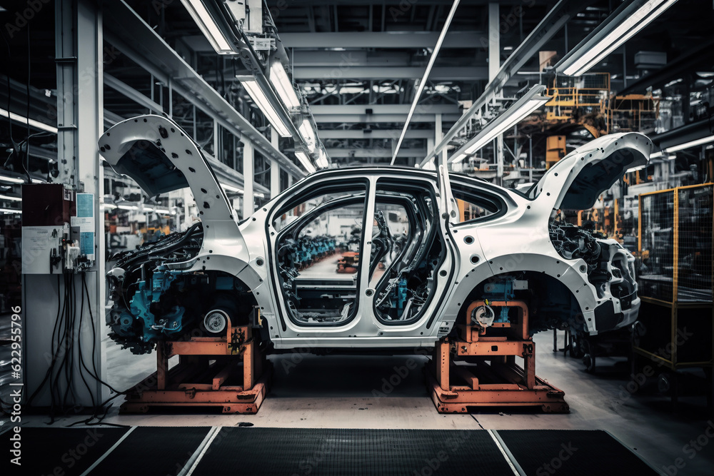 ai generated illustration  production assembly line of modern cars