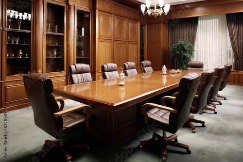 Wallpaper Mural A business conference room in warm and wood tones. Great for articles and presentations about business, finance, meetings, teams, marketing and more.  Torontodigital.ca