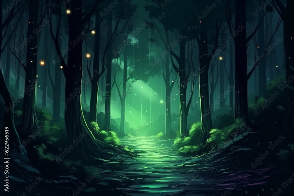 horror background, terrible mystical forest