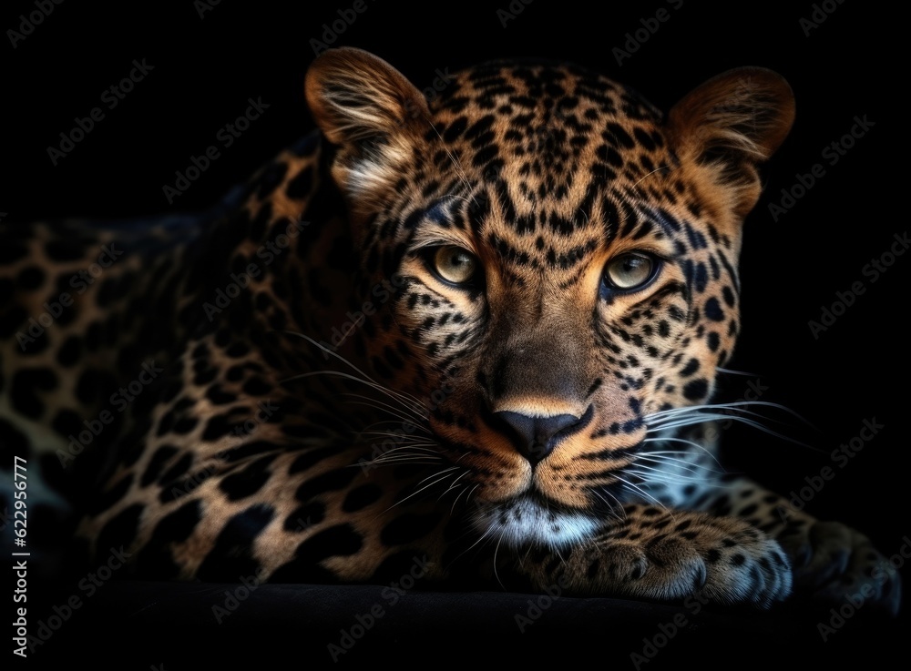 Obraz premium Leopard on black background. Generative AI