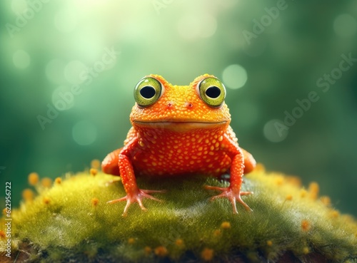 Cute frog on moss. Generative AI