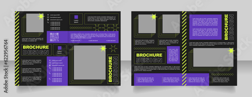 Promoting new product release bifold brochure template design. Flyers with qr code. Half fold booklet mockup set with copy space for text. Editable 2 paper page leaflets. Arial font used