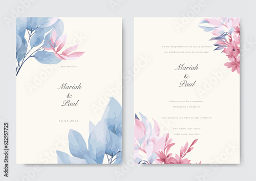 Vector modern wedding invitation card with beautiful flowers