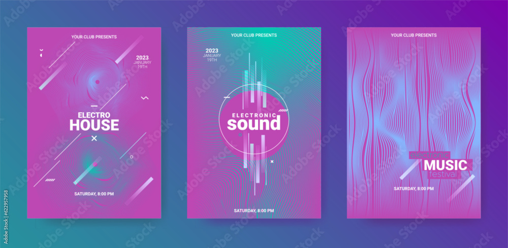 Abstract Music Poster. Electro Dance Flyer. Vector 3d Background.