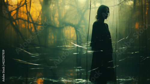 Whispers of the Veiled Shadows: A Mystical Encounter with the Ethereal Glass Landscape and the Enigmatic Wolf. Generative AI