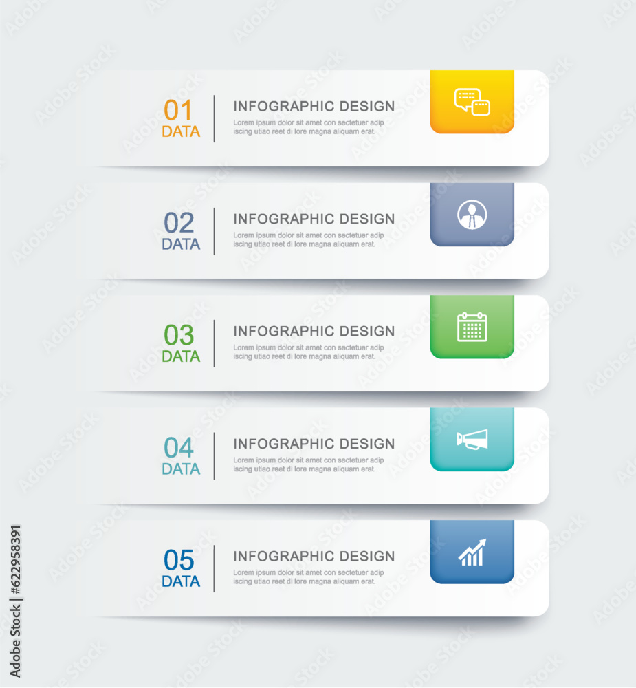 5 data infographics tab paper index template. Vector illustration abstract background.