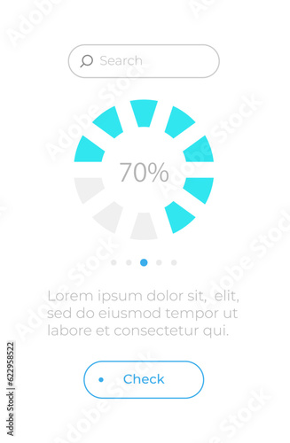 Progress circle chart UI element template. Editable isolated vector dashboard component. Flat user interface. Visual data presentation. Web design widget for mobile application with light theme