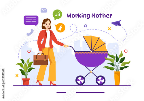 Working Mother Vector Illustration with Mothers who does Work and Takes Care of her Kids at the Home in Multitasking Cartoon Hand Drawn Templates
