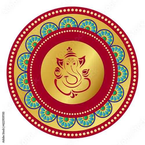 Hindu God Ganesha Vinayaga Ganapati with traditional background vector illustration