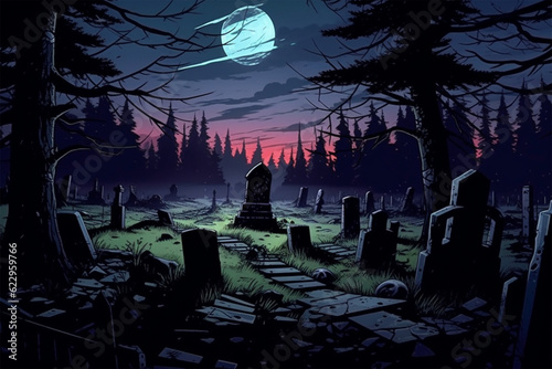 horror background, scary dark cemetery