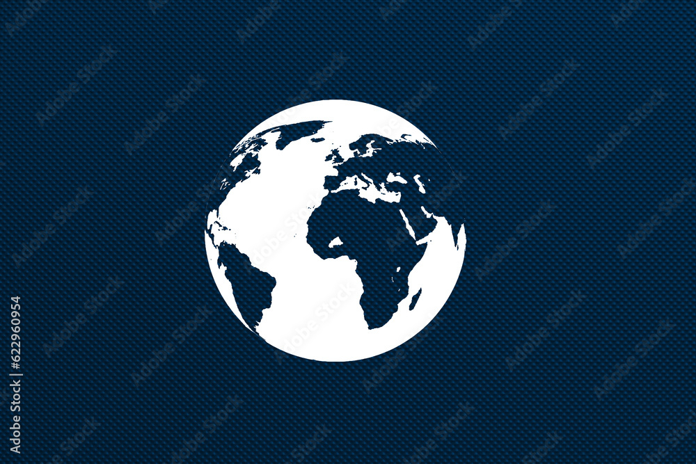 Naklejka premium The image of the globe on a dark blue pressed metal industrial background, world map, sign, simple