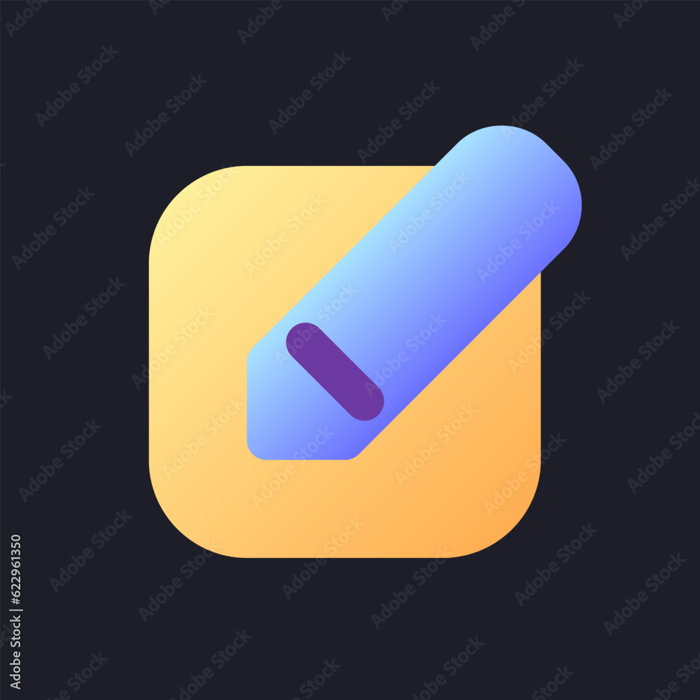 Edit flat gradient fill ui icon for dark theme. Application tool. Online editor. Software feature. Pixel perfect color pictogram. GUI, UX design on black space. Vector isolated RGB illustration Edit flat gradient fill ui icon for dark theme. Application tool. Online editor. Software feature. Pixel perfect color pictogram. GUI, UX design on black space. Vector isolated RGB illustration