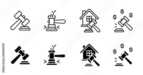 collection of online auctions icon  with gavel hammer vector legal bidding auction business for web and app illustration symbol
