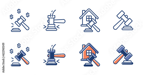 set of gavel law court icons vector for online auction legal bid web and app