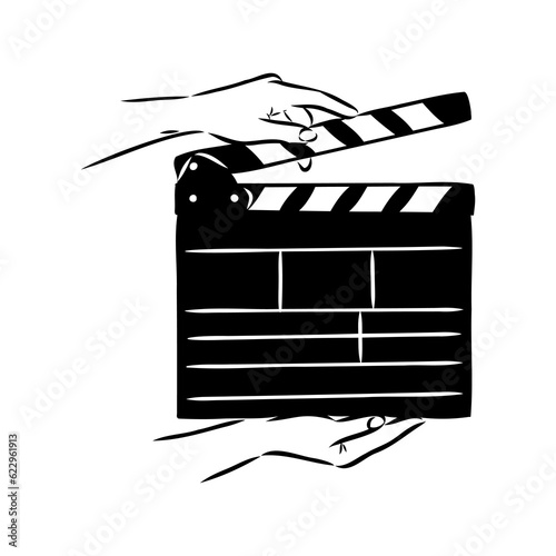 Linear clapper icon for the movie. A firecracker for filmmaking. Board for a film set vector illustration isolated on white background