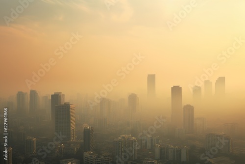 City skyline and the air pollution, global warming concept. photo