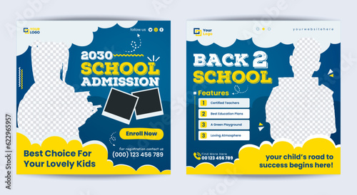 Back to school social media post, School admissions banner template design. photo