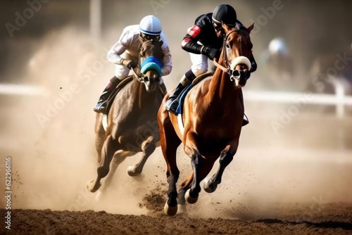 Horse racing competition - running towards finish line photo