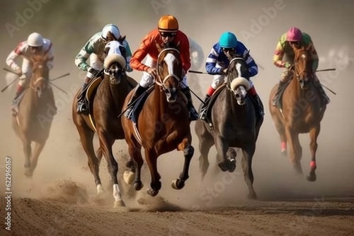 Horse racing competition - running towards finish line
