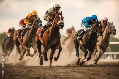 Obraz na płótnie Horse racing competition - running towards finish line