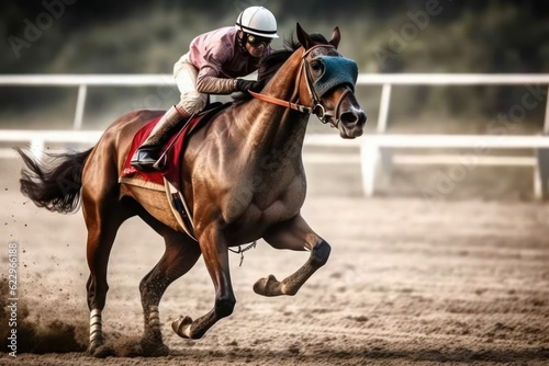 Fototapeta Horse racing competition - running towards finish line
