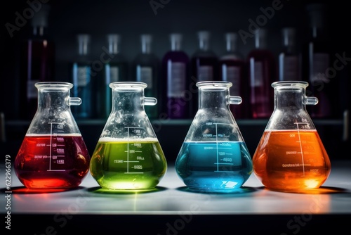 Colorful beakers chemical. Generate Ai