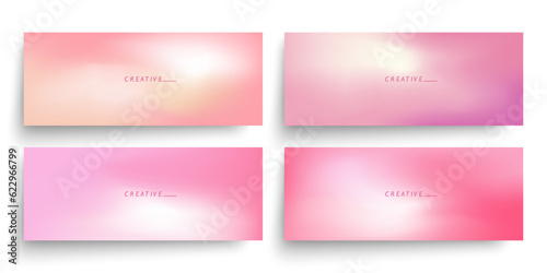 Defocused horizontal banners with soft pink colored gradients. Set of blurred abstract smooth templates for creative graphic design. Vector illustration.