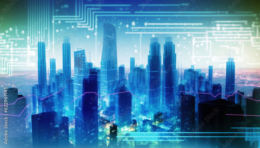 ai generated illustration Smart city with big data connection technology concept.