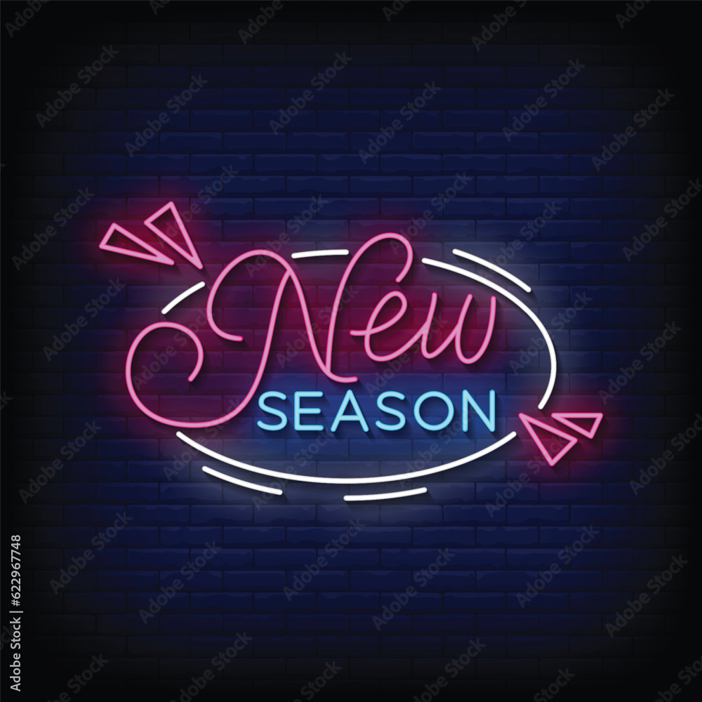 Neon Sign new season with brick wall background vector