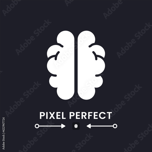 Human brain white solid desktop icon. Cognitive intelligence. Thinking skills. Nervous system. Pixel perfect, outline 4px. Silhouette symbol for dark mode. Glyph pictogram. Vector isolated image