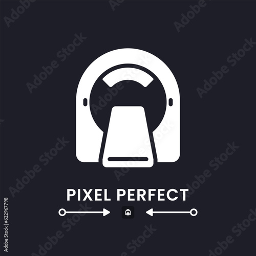 MRI machine white solid desktop icon. Medical equipment. Magnetic resonance imaging. Pixel perfect, outline 4px. Silhouette symbol for dark mode. Glyph pictogram. Vector isolated image