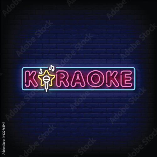 Neon Sign karaoke with brick wall background vector