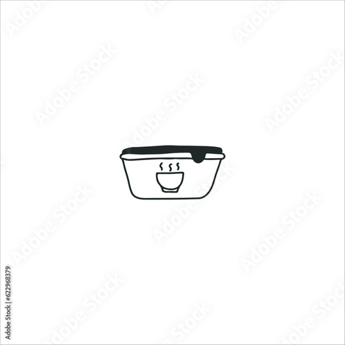 Plastic container. Reusable lunchbox. Takeaway food package with lid. Takeout meal in lunch box. Take away dinner Isolated vector illustration