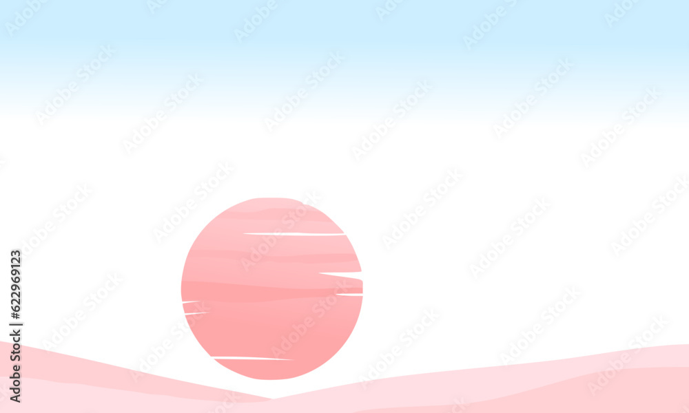 Sun rise and pink desert on blue sky background vector illustration. Wall art decoration. Sun rise and pink desert on blue sky background vector illustration. Wall art decoration.