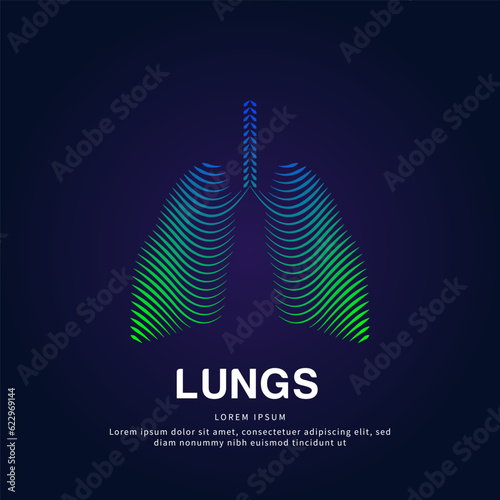 Human Lungs medical structure. creative simple line art Vector logo Lungs color silhouette on a dark background. EPS 10