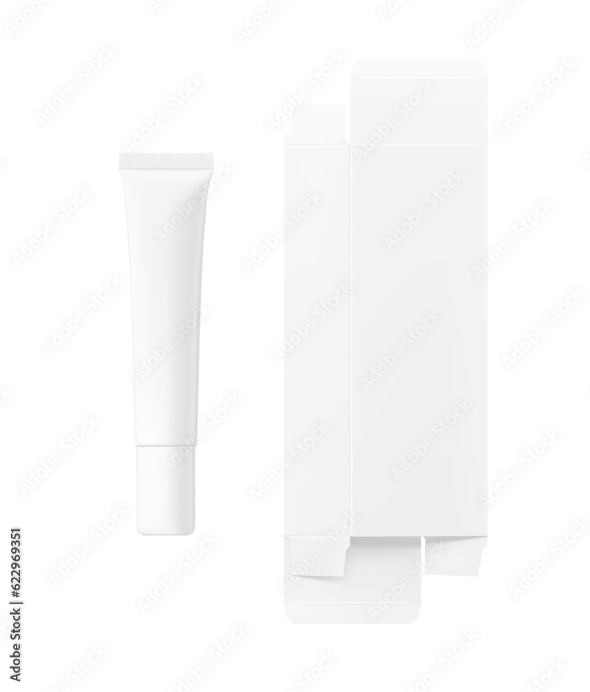Blank plastic tube with box mockup. Front view. Vector illustration isolated on white background. Can be use for your design, advertising, promo and etc. EPS10. Blank plastic tube with box mockup. Front view. Vector illustration isolated on white background. Can be use for your design, advertising, promo and etc. EPS10.
