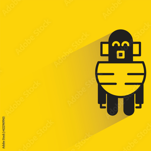 cute robot with shadow on yellow background