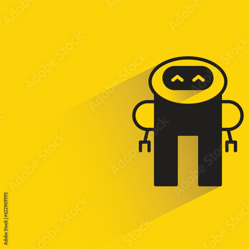 cute robot with shadow on yellow background