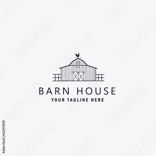 logo barn house line art logo vector concept with emblem illustration template design. icon home design