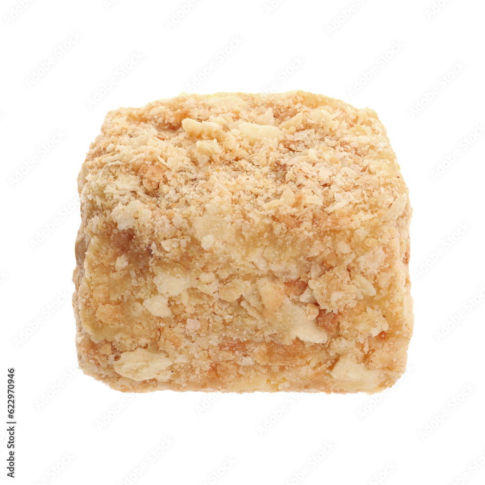 Piece of delicious Napoleon cake isolated on white Piece of delicious Napoleon cake isolated on white