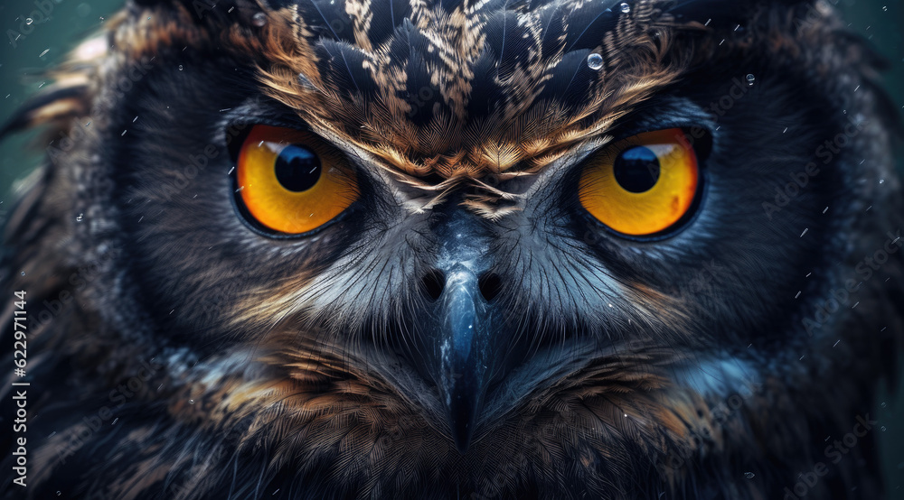 portrait of owl with bright yellow eyes portrait of owl with bright yellow eyes