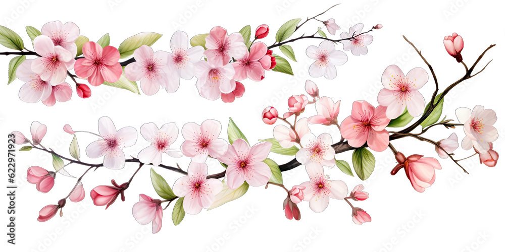 Cherry blossom flowers and branches set 7