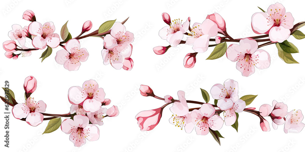 Cherry blossom flowers and branches set 2