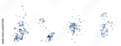 Underwater bubble drop air splash vector texture. Isolated realistic fizzy under water soda effect. 3d aquarium oxygen ball flow. Carbonated champagne vapor border. Clear black gel liquid droplet