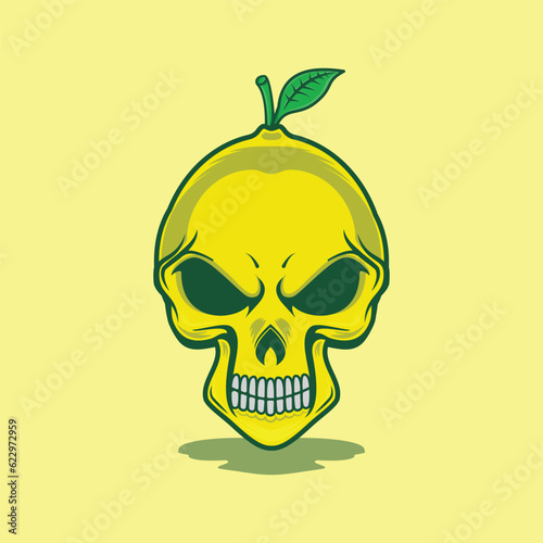 Vector lemon fruits with skull face illustration