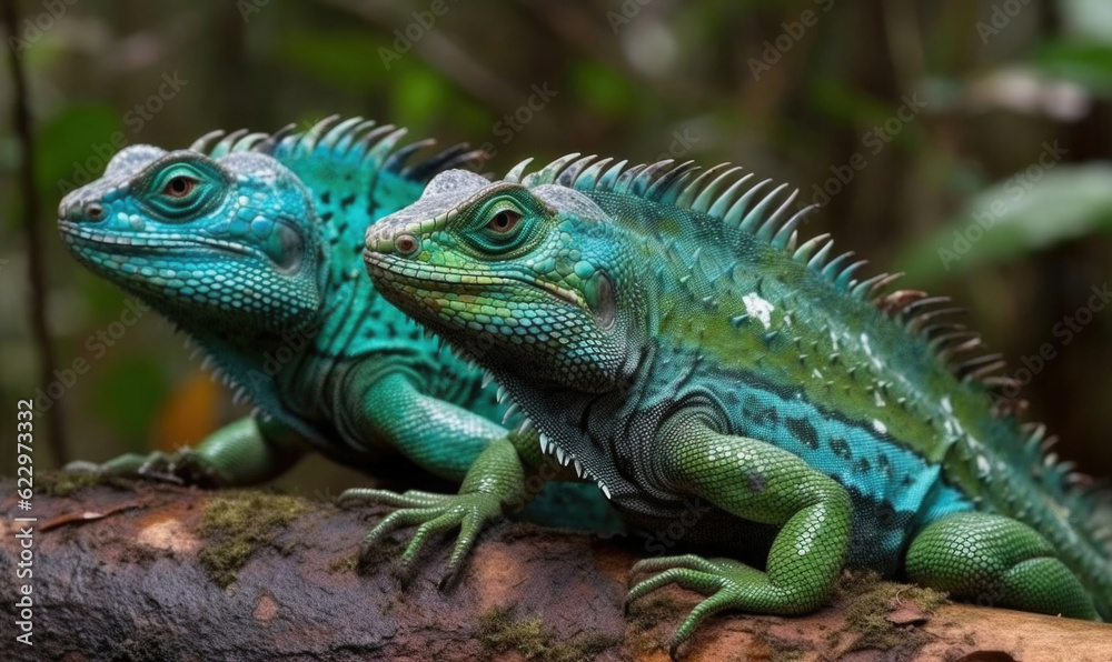 Fototapeta premium Vibrant World: A Kaleidoscope of Colorful Chameleons in their Natural Habitat GENERATIVE AI, AI GENERATIVA