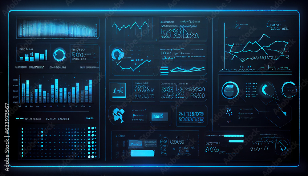 Cyber data abstract blue background and Modern digital panel screen with diagram chart. Ai generated image 