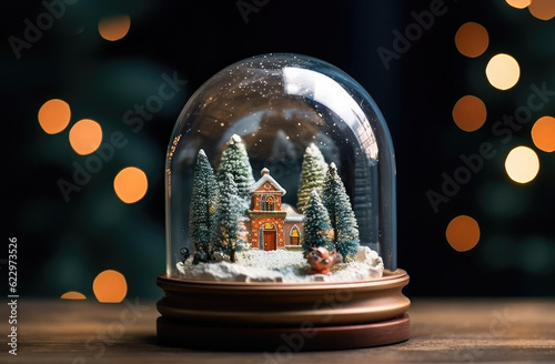 the small christmas snow globe on a table