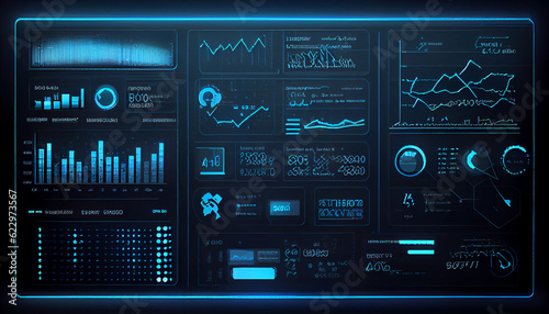 Cyber data abstract blue background and Modern digital panel screen with diagram chart. Ai generated image 