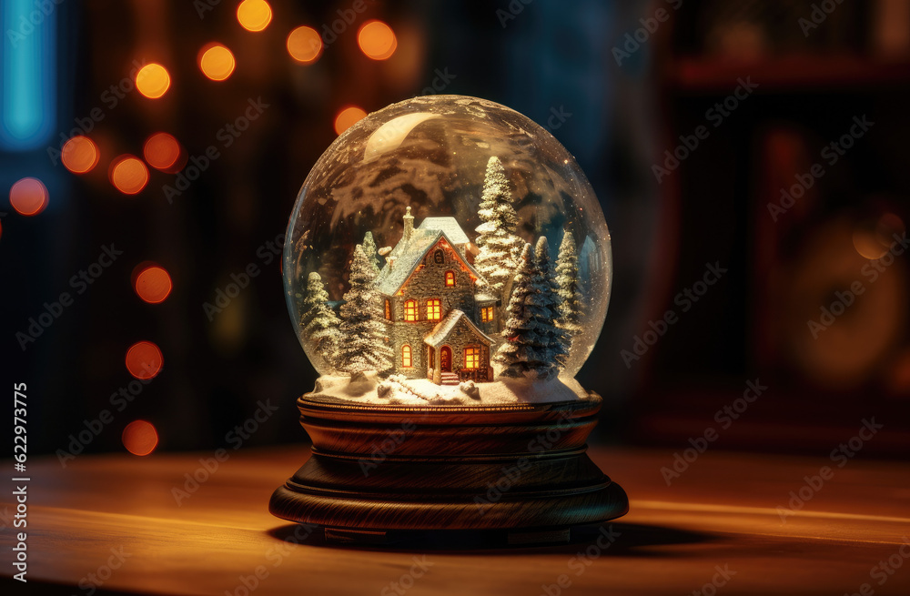 the small christmas snow globe on a table the small christmas snow globe on a table